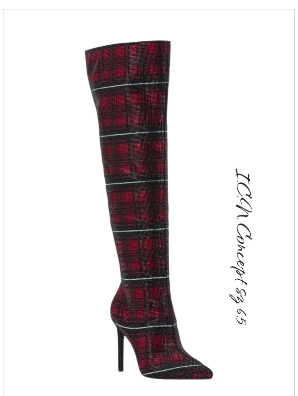 INC Saveria Red Plaid Rhinestone Over-The-Knee Stiletto Boots 6.5